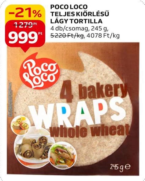 Poco Loco teljes kiőrlésű tortilla csomagolás