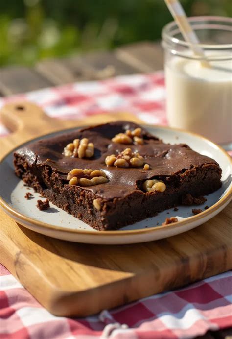 Egy gazdag, diós brownie szelet közeli képe
