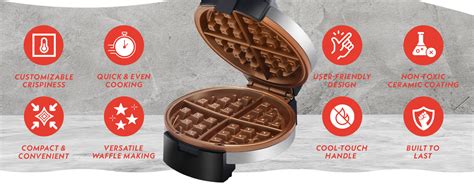 Infographic of waffle maker features (power, non-stick, size)