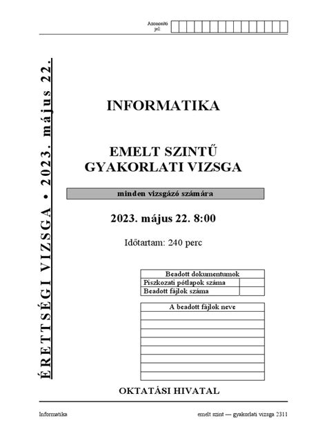 Informatika érettségi vizsga folyamatának szemléltetése