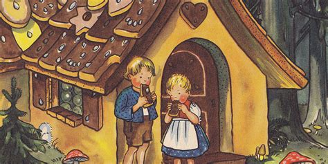 Illusztráció Jancsi és Juliska meséjéhez, a mézeskalács házzal