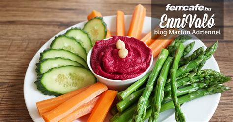 Zöldborsó-humusz friss zöldségekkel