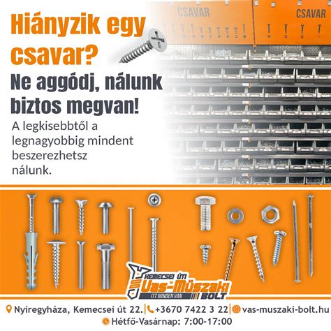 Kötőelemek és szerszámok egy műszaki boltban
