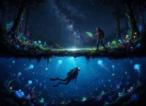Biolumineszcens élőlények illusztrációja