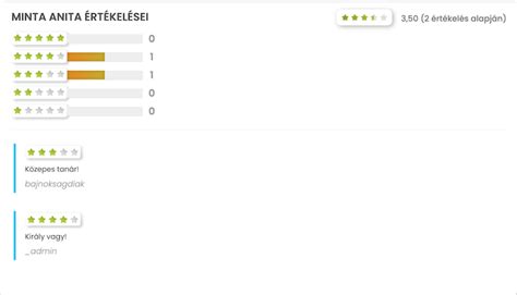 Értékelések és visszajelzések szekció felülete