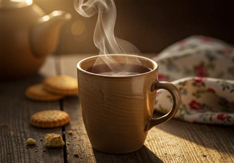 Tea csészében, mellette kekszek