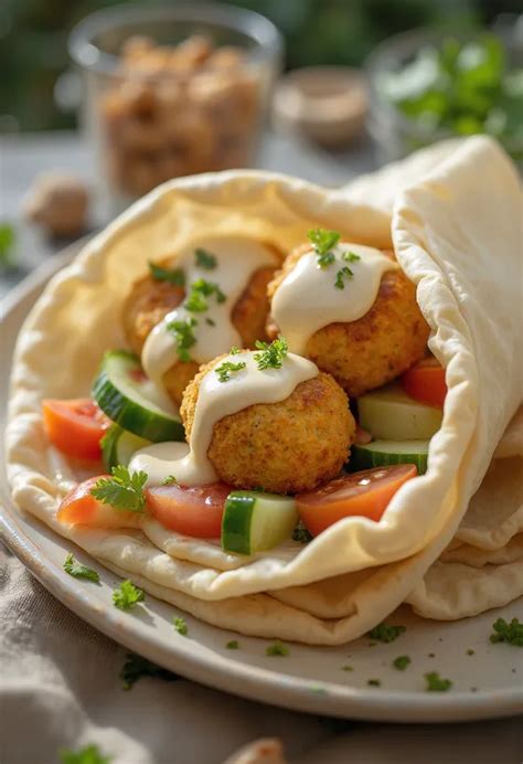 Falafel golyók pitában friss zöldségekkel