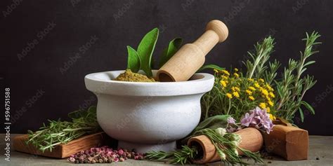 medicinal herbs in a mortar and pestle