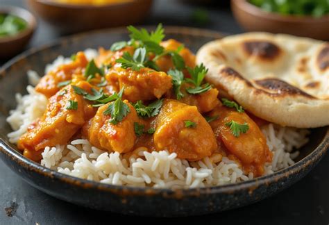 Tálalt csirke tikka masala rizzsel és naannal