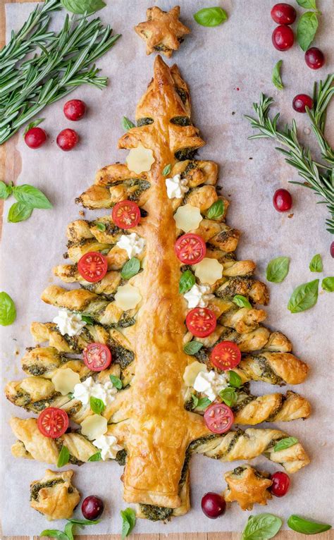 Savory Christmas tree puff pastry skewers with apple stars
