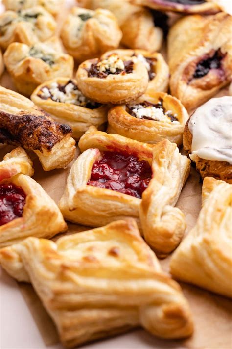 Various puff pastry snacks on a festive table