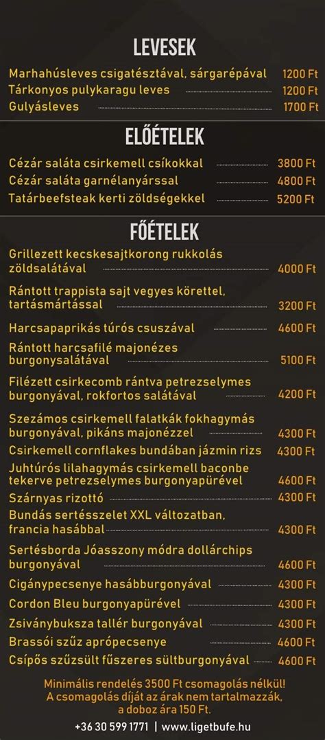 A Parkerdei Büfé étlapjának kiemelkedő elemei, például a zsíroskenyér és a pizza