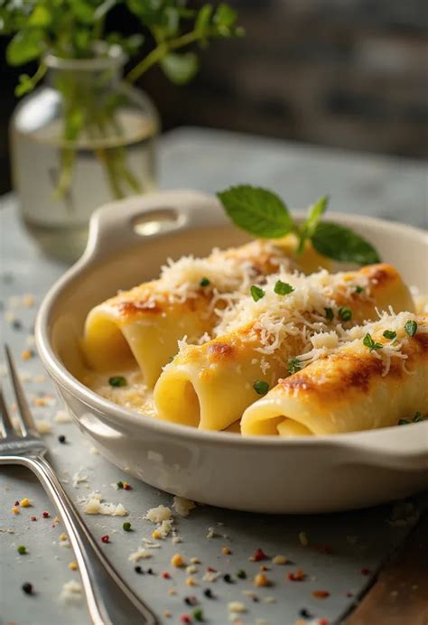 ízletes, frissen sült túrós-meggyes cannelloni tálalása
