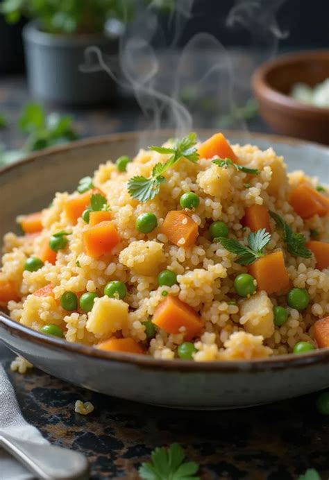 Bulgur tálalva friss zöldségekkel