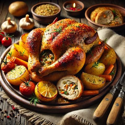 Töltött csirke tálalva