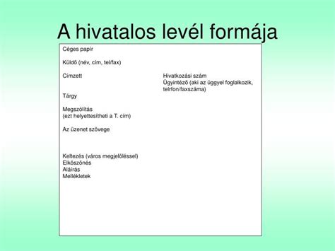 Hivatalos levél felépítése