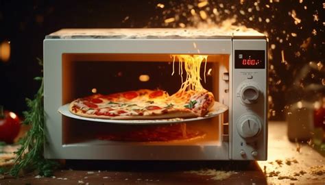 Microwave oven with pizza inside