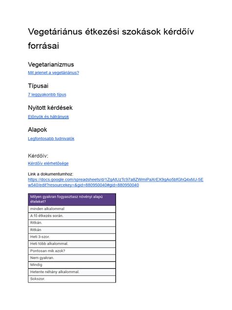 Kérdőív a vendégek speciális étkezési igényeiről