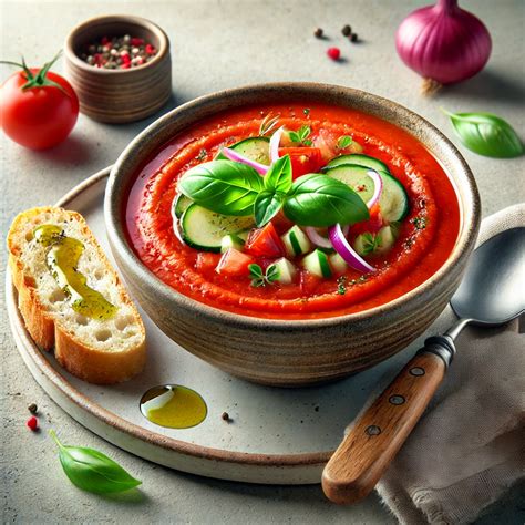 Tálban kínált hideg gazpacho leves