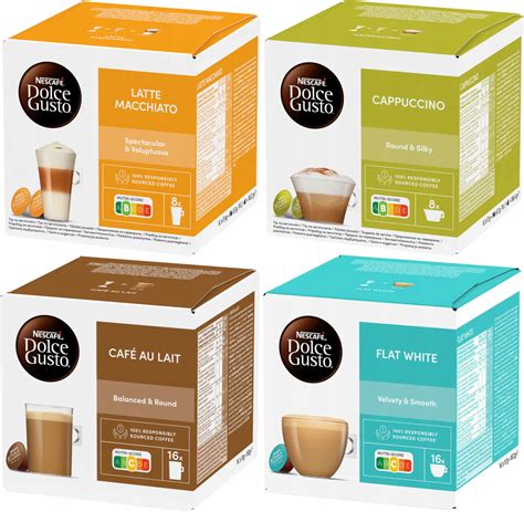 Különböző Dolce Gusto kapszulák és intenzitási skála