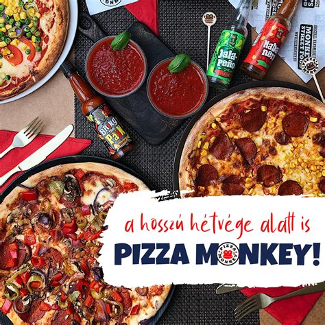 Pizza Monkey logó és pizzák