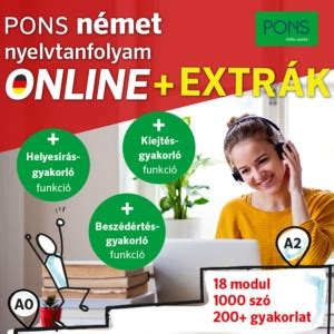 PONS német nyelvtanfolyam online felületének képernyőképe