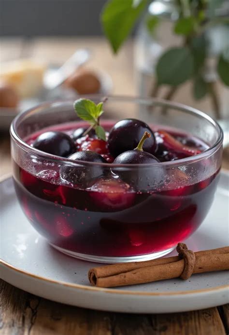 Magozott cseresznyék tálban, fahéjjal és szegfűszeggel hintve