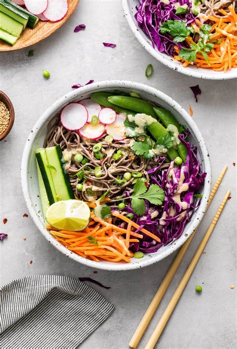 bowl of soba noodles with vegetables
