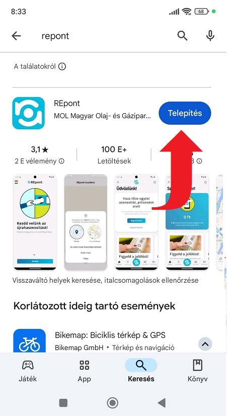 Munch applikáció a telefon kijelzőjén