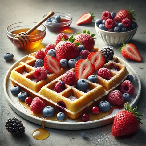 Diétás gofri tálalva friss gyümölcsökkel