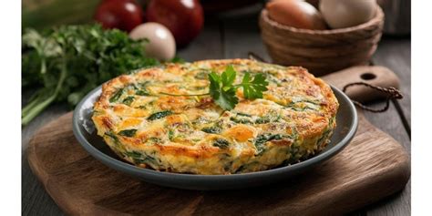 Baconös-krumplis frittata egy tányéron, friss zöldfűszerekkel