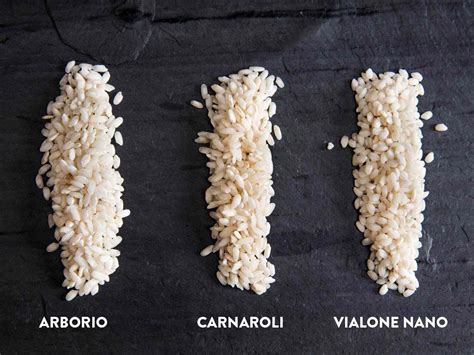 három különböző rizottórizs fajta: arborio, carnaroli, vialone nano