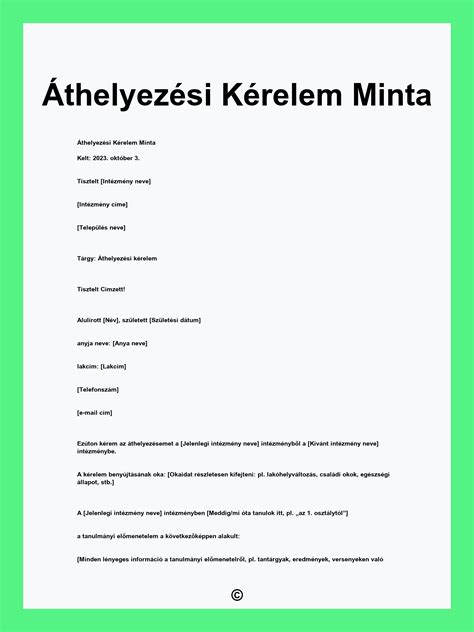 Szülői kérelem minta