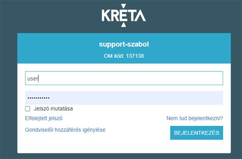 KRÉTA rendszer felülete