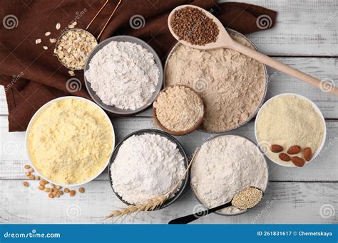 Different types of flour in bowls