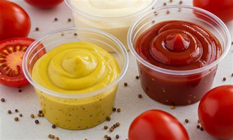 Különböző márkájú édes-savanyú szószok palackjai és üvegei a bolti polcon