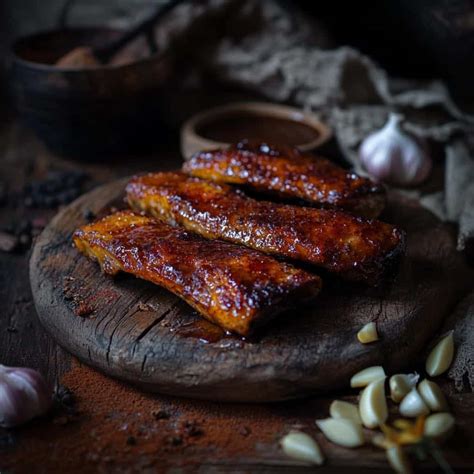 frissen sült, karamellizált BBQ oldalas tálalva