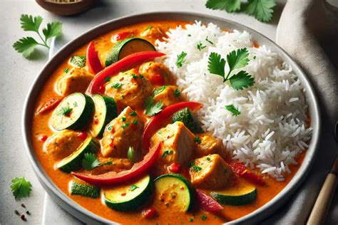Tálalásra kész vörös thai curry friss zöldségekkel