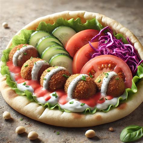 Falafeles pita szendvics friss zöldségekkel