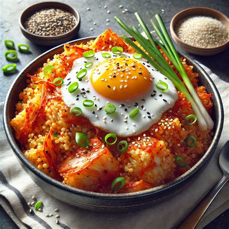 Egy tál Kimchi Bokkeumbap (kimchis sült rizs) friss zöldségekkel