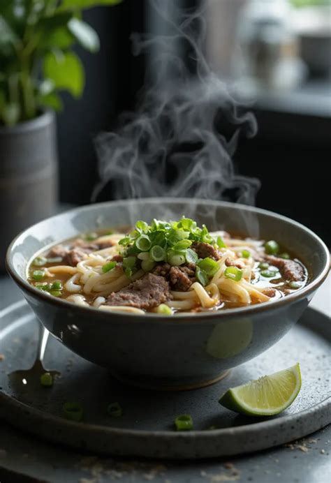 A Phở Gà leves tálalva, friss zöldségekkel és lime-mal