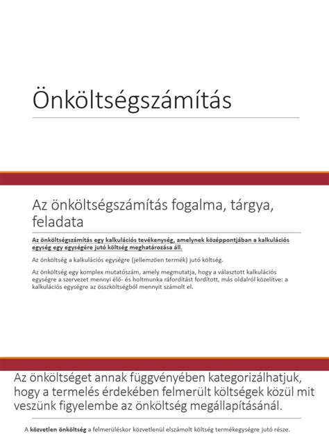Az önköltségszámítás folyamatát bemutató diagram
