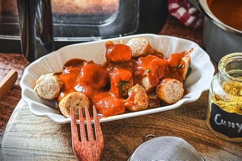 Német currywurst tálalása
