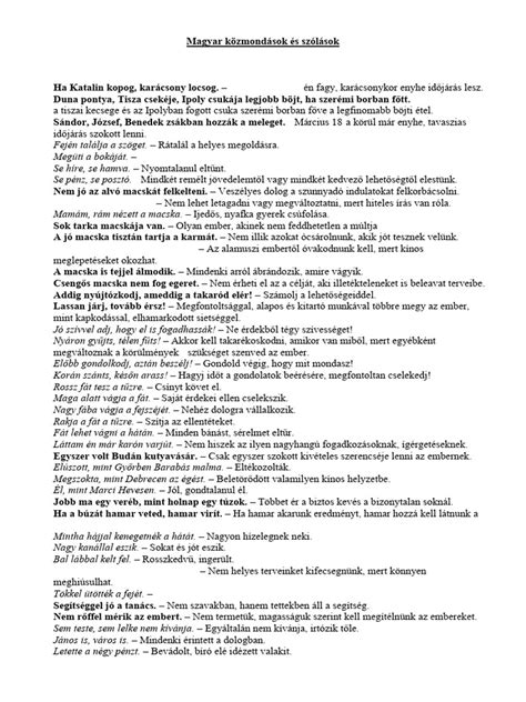 magyar szólások és közmondások gyűjteménye
