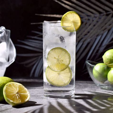 Különböző citrusfélék és egy pohár tonik