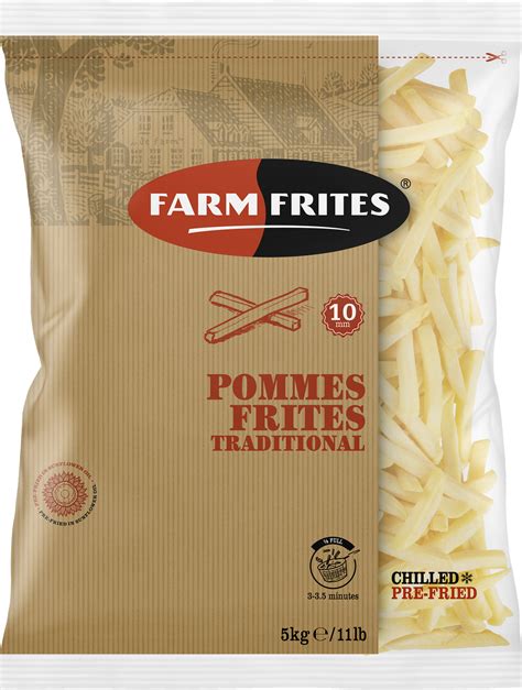 Farm Frites vállalat logója és a cég történetét bemutató grafikon