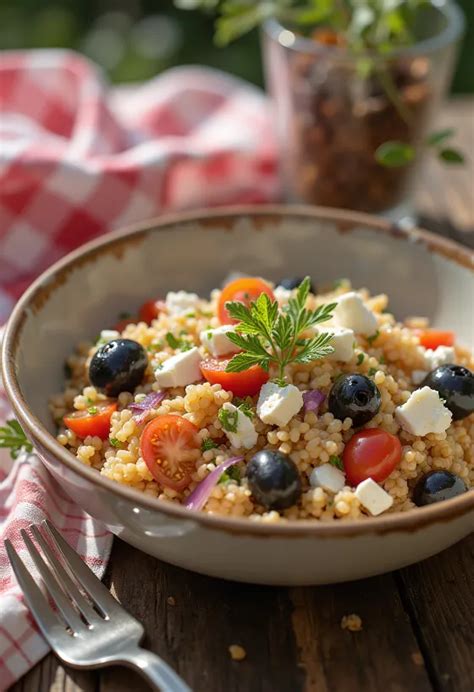 Görög stílusú tésztasaláta friss zöldségekkel, olívabogyóval és feta sajttal