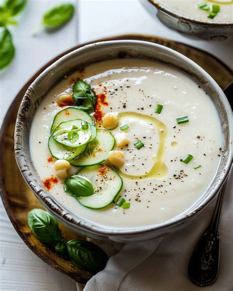 Ajo Blanco különböző tálalási variációkkal és feltétekkel