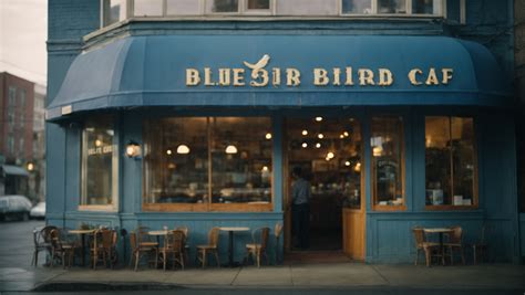 A Blue Bird Café kávépörkölő látképe és a kávézók belső atmoszférája