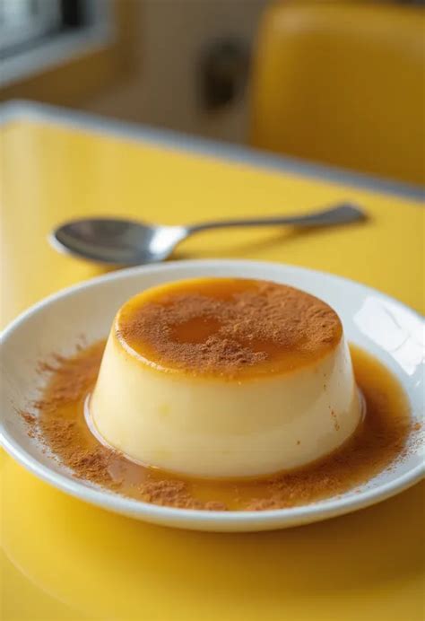 pudingféle flan egy tányéron, karamellszósszal
